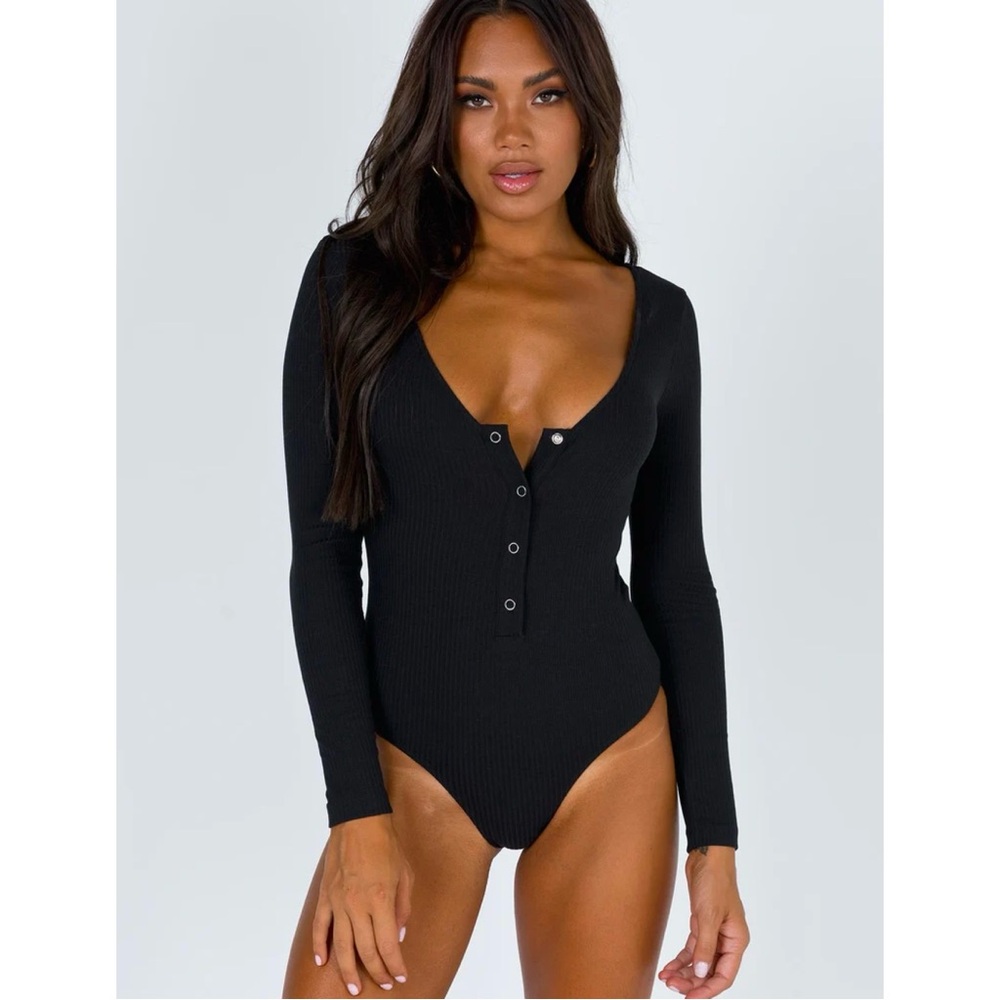 NWT Princess Polly Barlise Black Ribbed Bodysuit Size 10